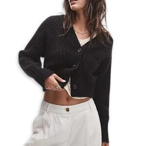 Topshop Cardigan Sweater Cozy V Neckline Button Front Ovoid Sleeves Black M NWT